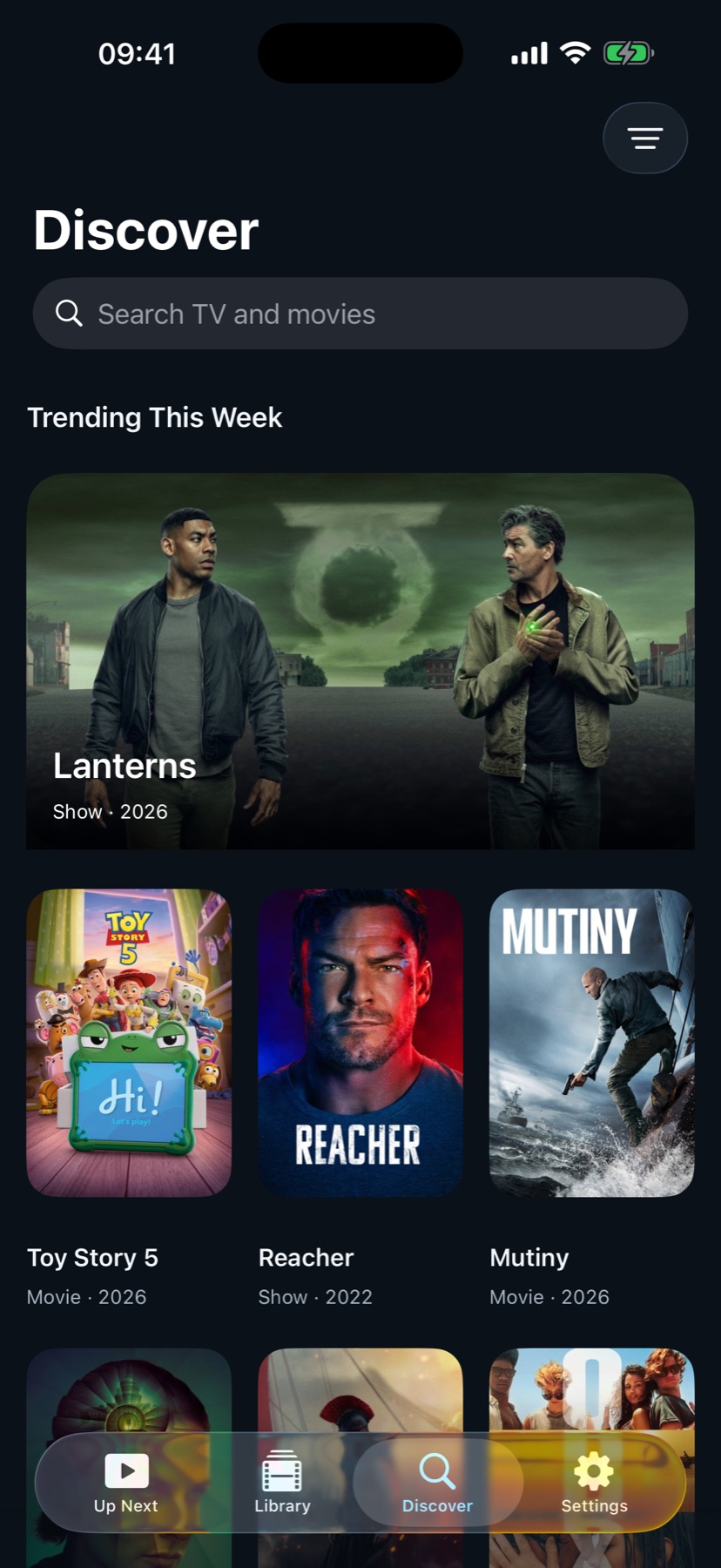 Folge Discover screen showing TV shows and movies
